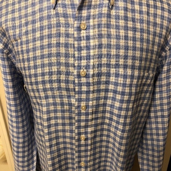 hickey freeman shirt blue check linen size large - Picture 2 of 8